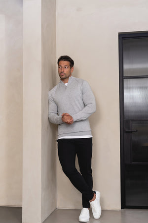 Pure Cotton Knitted Half Zip Neck Jumper in Silver Grey Marl