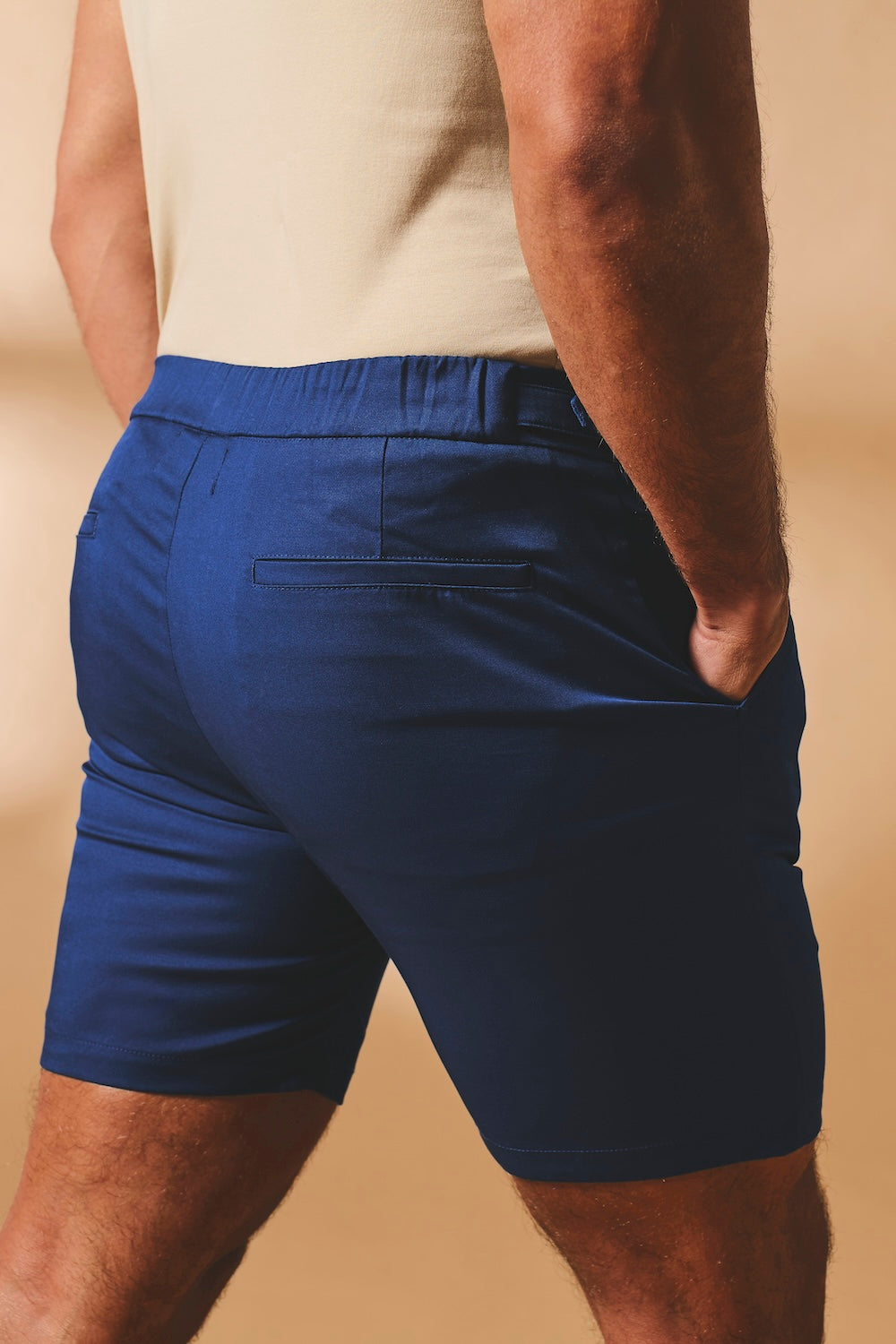 Smart Pleated Cotton Side Adjust Shorts in Navy