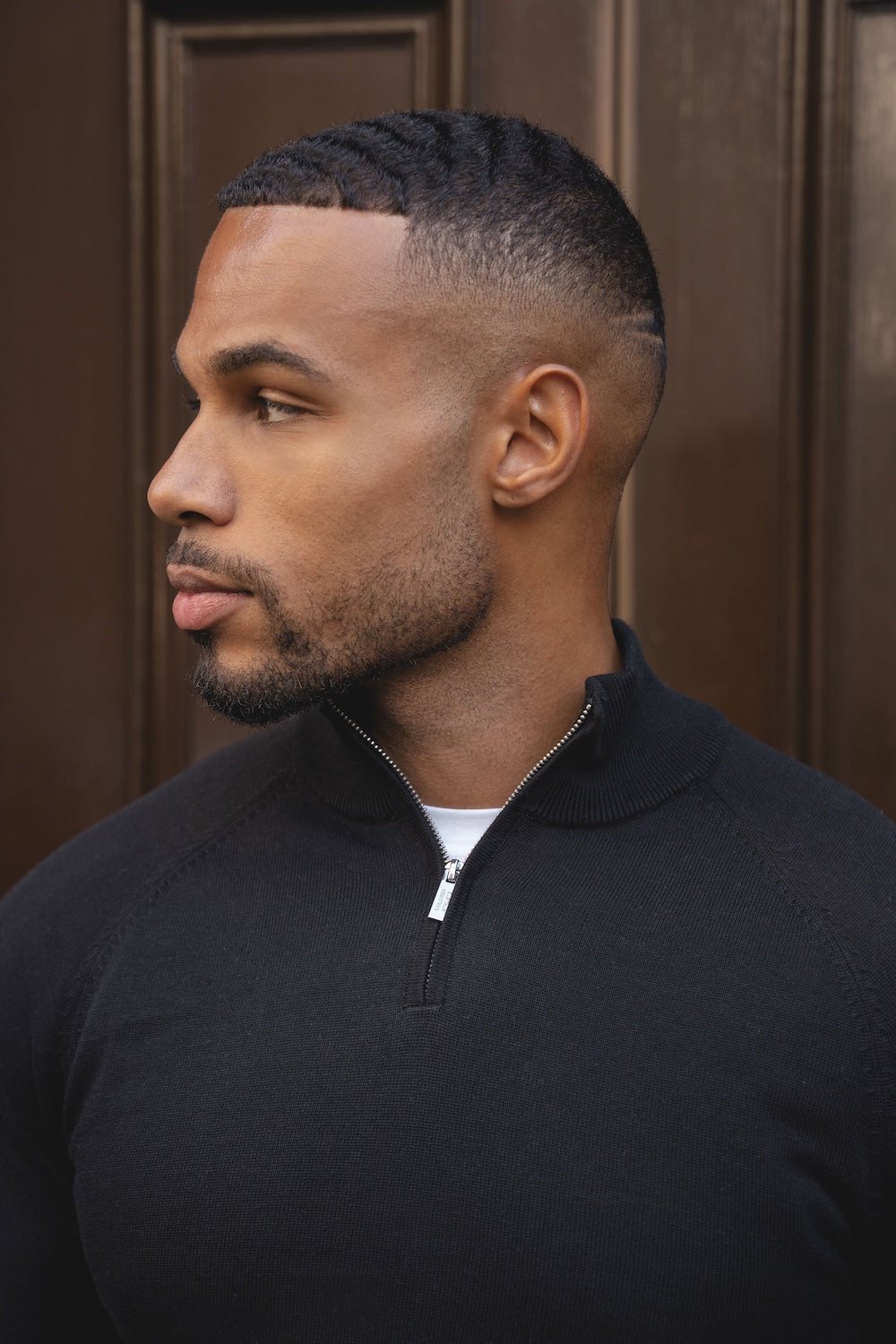 Pure Cotton Knitted Half Zip Neck Jumper in Black