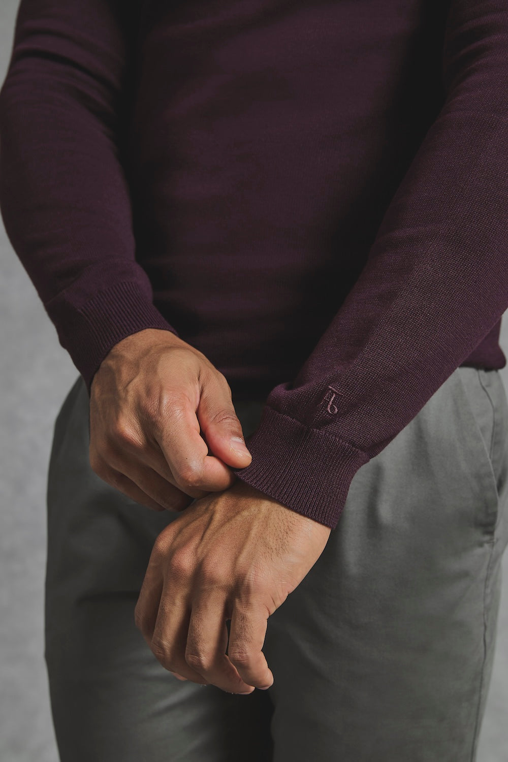 Pure Cotton Knitted Crew Neck Jumper in Dark Bordeaux