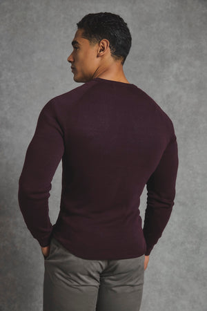 Pure Cotton Knitted Crew Neck Jumper in Dark Bordeaux