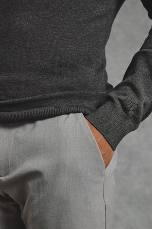 Pure Cotton Knitted Half Zip Neck Jumper in Brown Marl