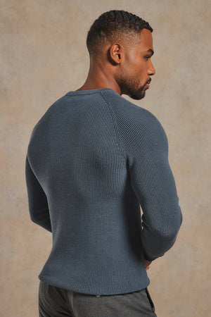 Pure Cotton Knitted Textured Crew Neck Jumper in Iron Grey