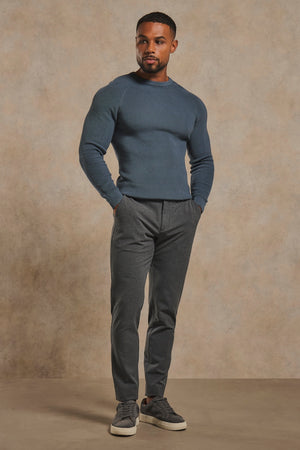 Pure Cotton Knitted Textured Crew Neck Jumper in Iron Grey