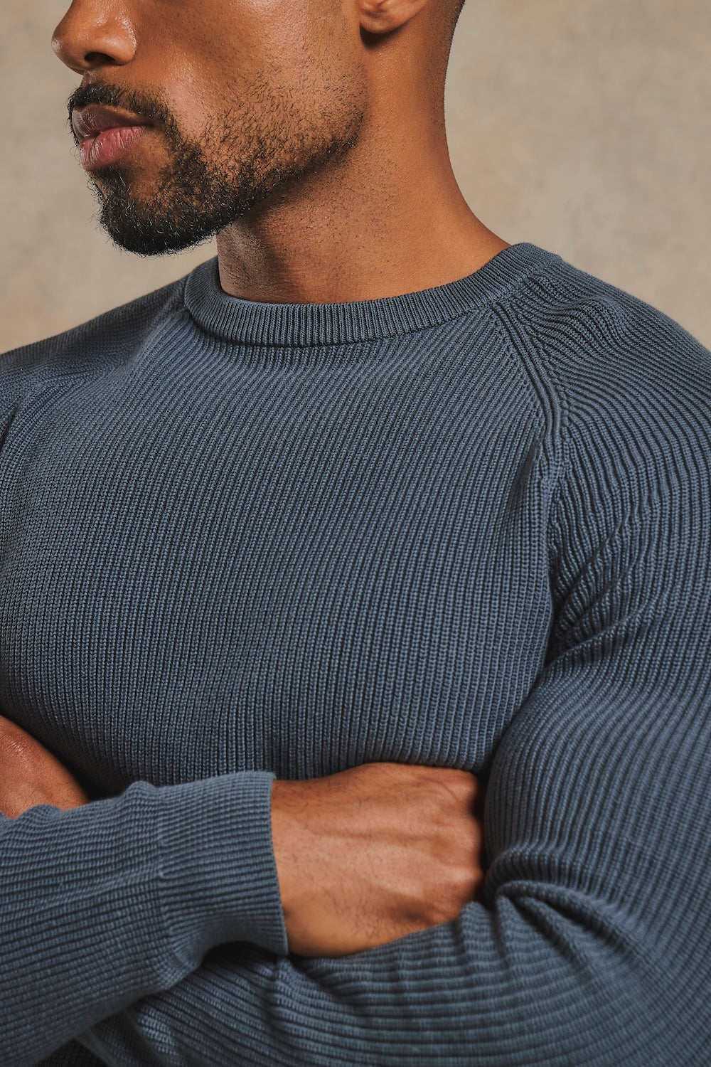Pure Cotton Knitted Textured Crew Neck Jumper in Iron Grey