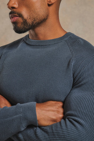 Pure Cotton Knitted Textured Crew Neck Jumper in Iron Grey