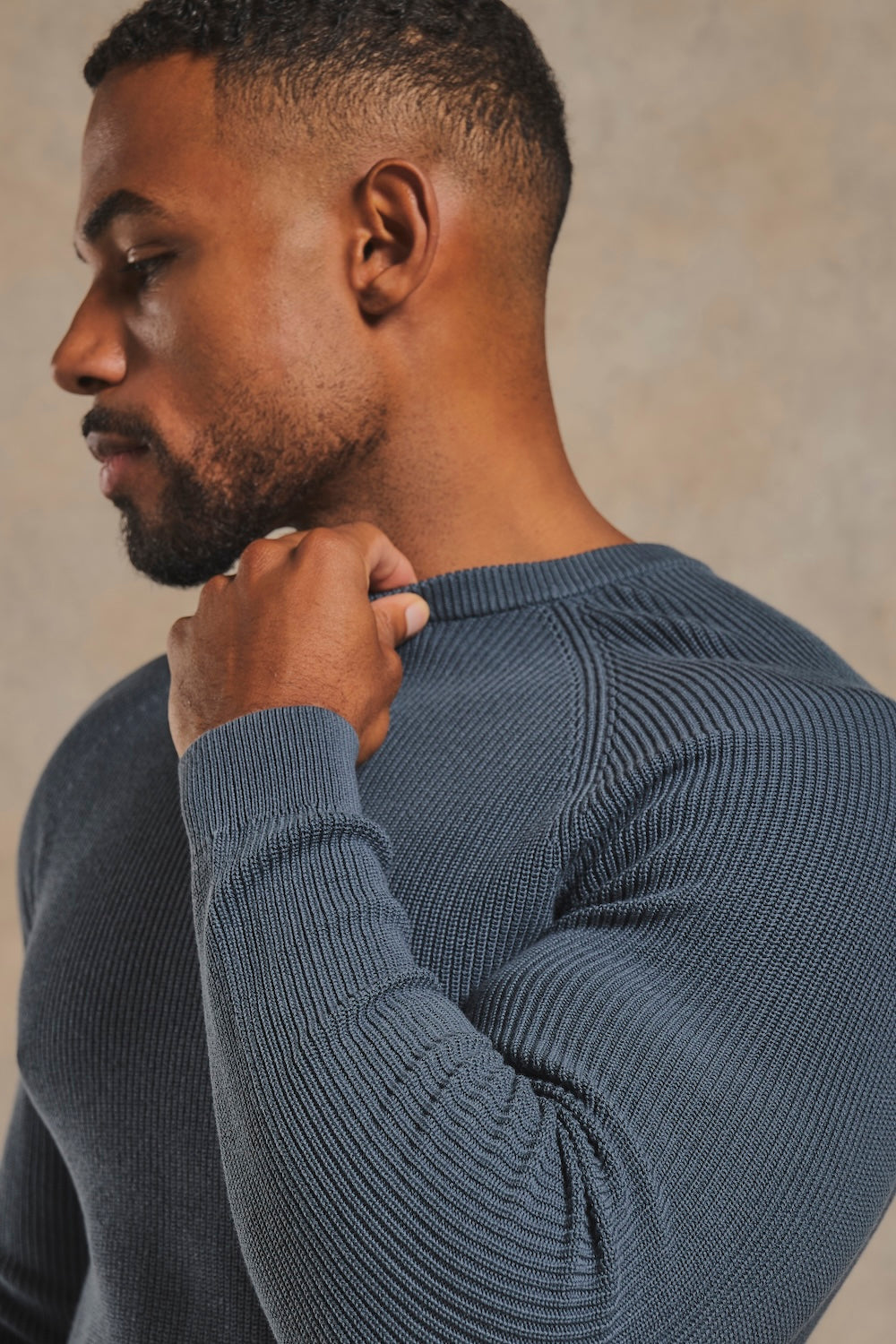 Pure Cotton Knitted Textured Crew Neck Jumper in Iron Grey