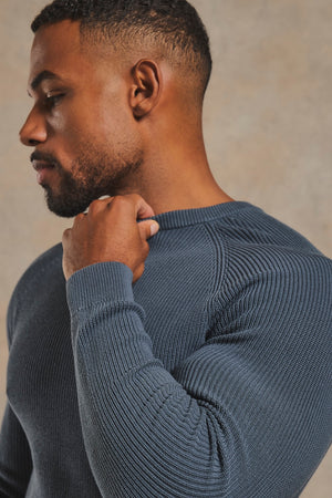 Pure Cotton Knitted Textured Crew Neck Jumper in Iron Grey