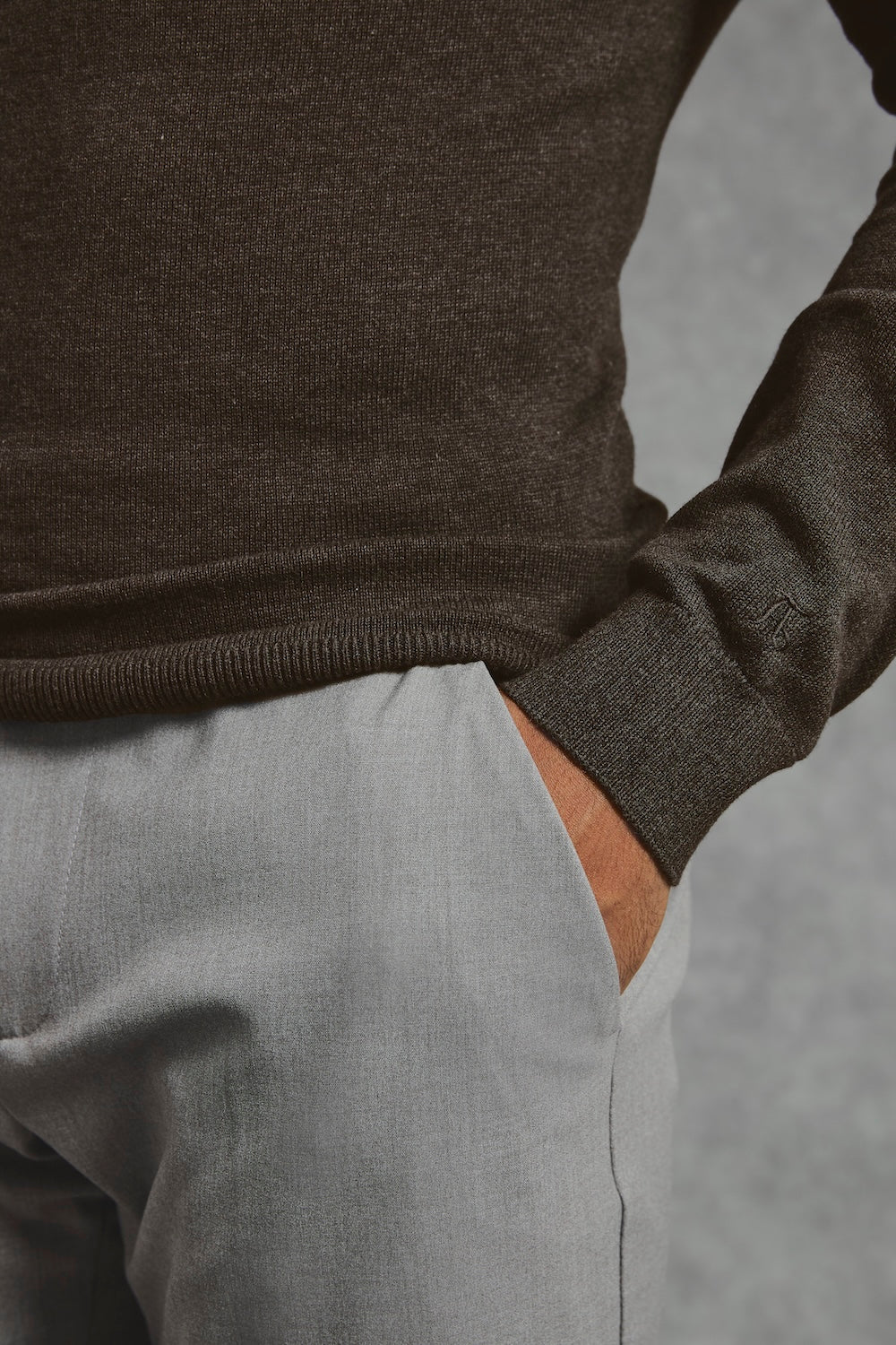 Pure Cotton Knitted Half Zip Neck Jumper in Brown Marl