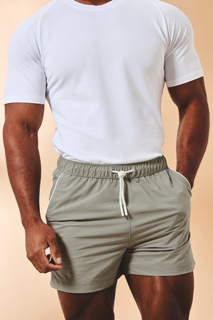 Quick Dry Piped Swim Shorts in Sage
