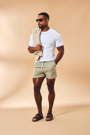 Quick Dry Piped Swim Shorts in Sage