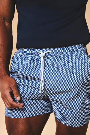 Quick Dry Printed Micro Geo Swim Shorts in Blue