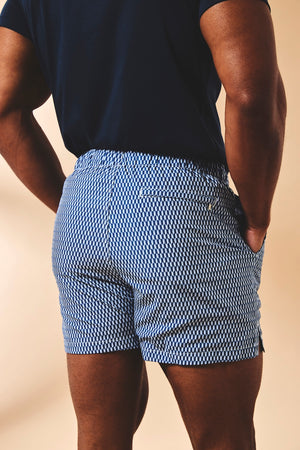 Quick Dry Printed Micro Geo Swim Shorts in Blue