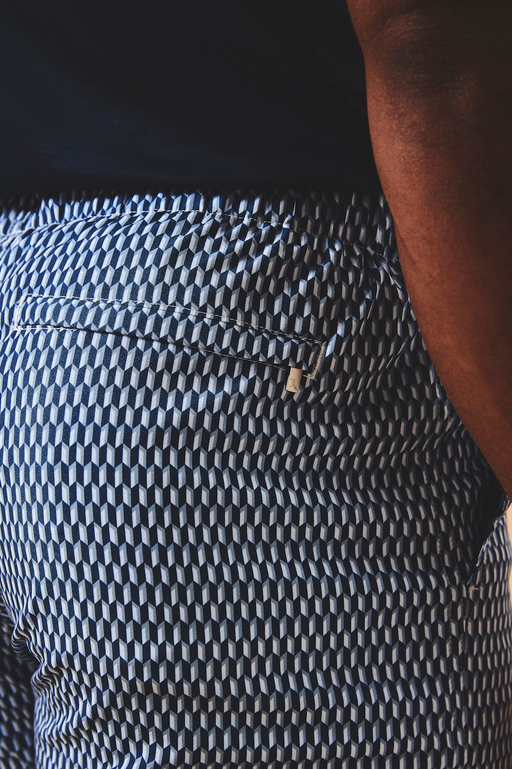 Quick Dry Printed Micro Geo Swim Shorts in Blue