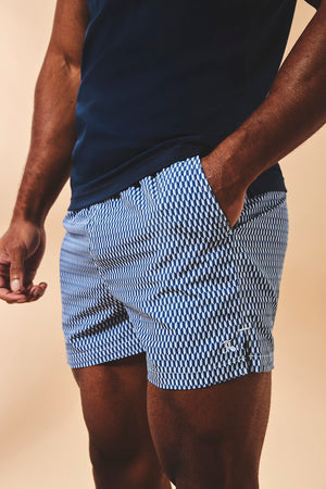 Quick Dry Printed Micro Geo Swim Shorts in Blue