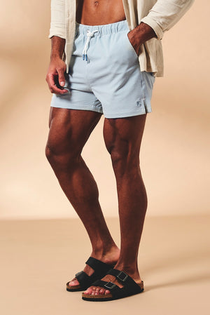 Quick Dry Seersucker Stripe Swim Short in Blue and White
