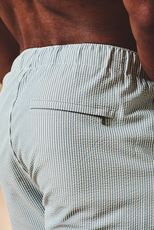 Quick Dry Seersucker Stripe Swim Short in Blue and White