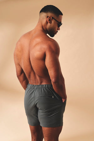 Quick Dry Textured Hybrid Side Adjuster Swim Short in Smoky Grey