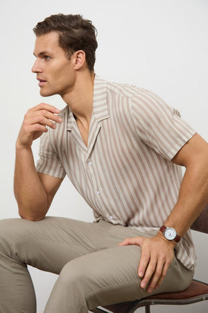 Printed Shirt in Stone Retro Stripe - TAILORED ATHLETE - ROW