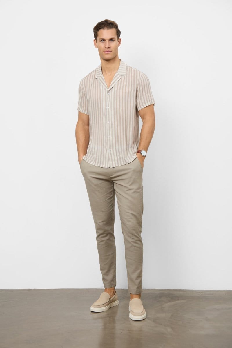 Printed Shirt in Stone Retro Stripe - TAILORED ATHLETE - ROW