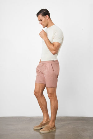 Smart Pleated Cotton Side Adjust Short in Dusky Pink - TAILORED ATHLETE - ROW