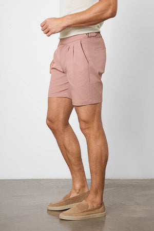 Smart Pleated Cotton Side Adjust Short in Dusky Pink - TAILORED ATHLETE - ROW