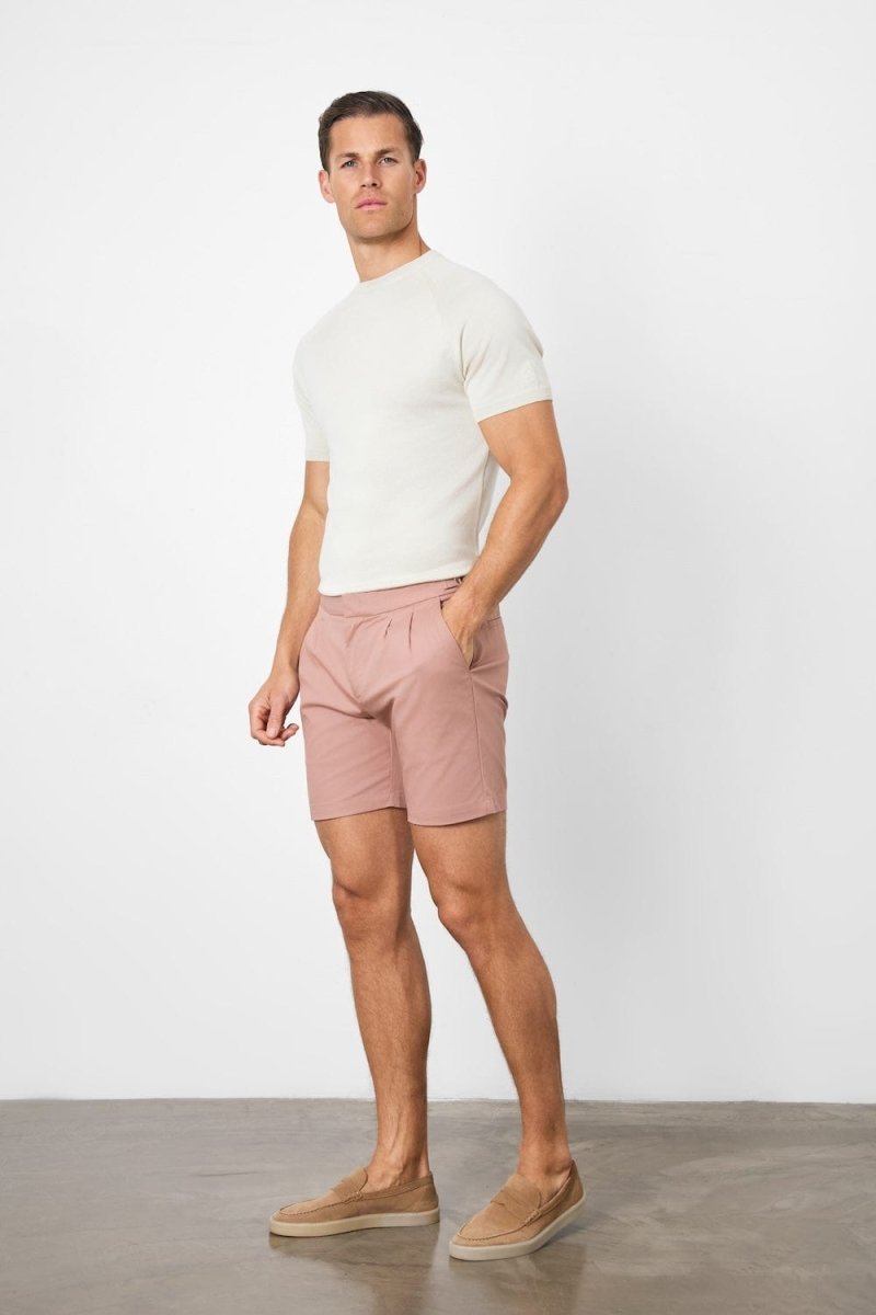 Smart Pleated Cotton Side Adjust Short in Dusky Pink - TAILORED ATHLETE - ROW