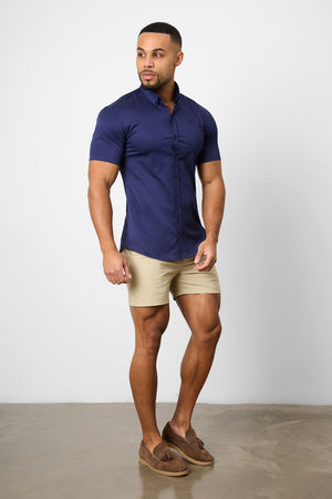 Muscle Fit Short Sleeve Signature Shirt in French Navy - TAILORED ATHLETE - ROW