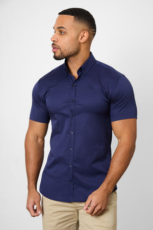 Muscle Fit Short Sleeve Signature Shirt in French Navy - TAILORED ATHLETE - ROW