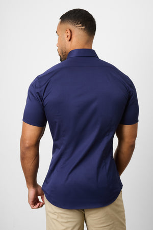 Muscle Fit Short Sleeve Signature Shirt in French Navy - TAILORED ATHLETE - ROW