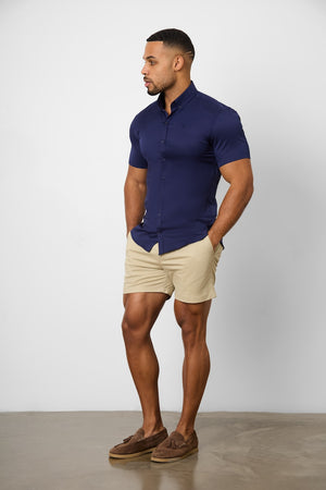 Muscle Fit Short Sleeve Signature Shirt in French Navy - TAILORED ATHLETE - ROW