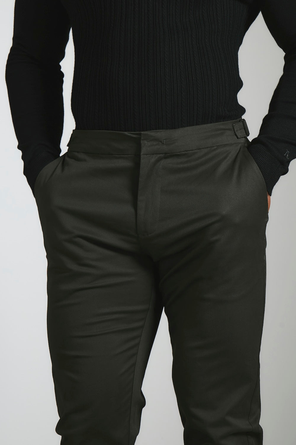Smart Chino Side Adjuster Trousers in Dark Khaki