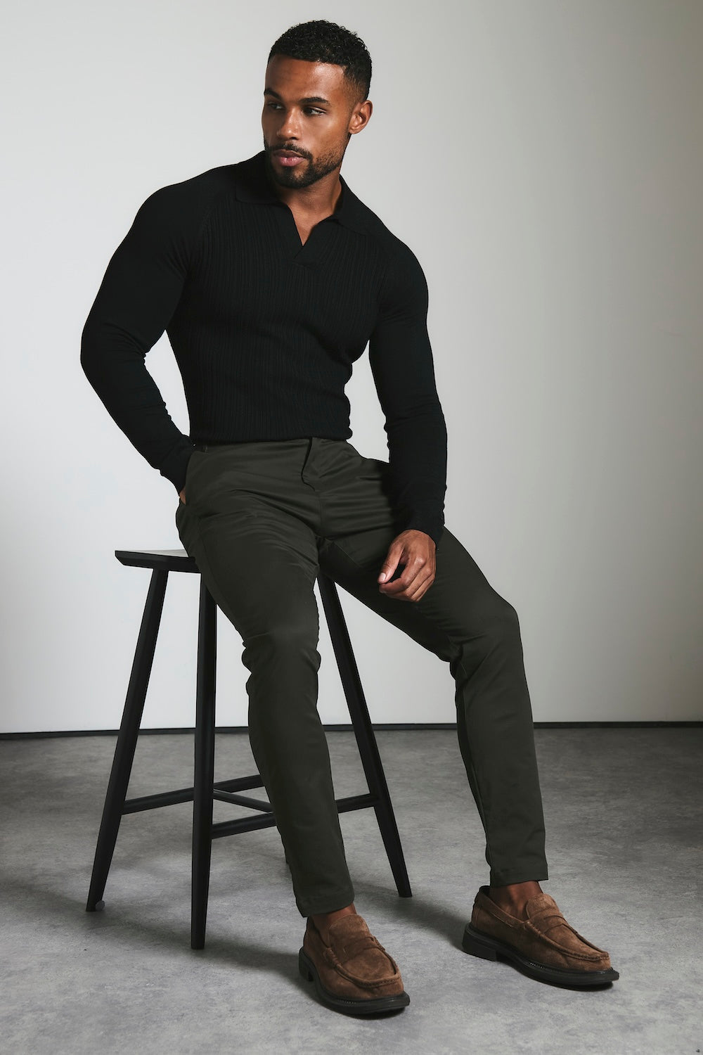 Smart Chino Side Adjuster Trousers in Dark Khaki