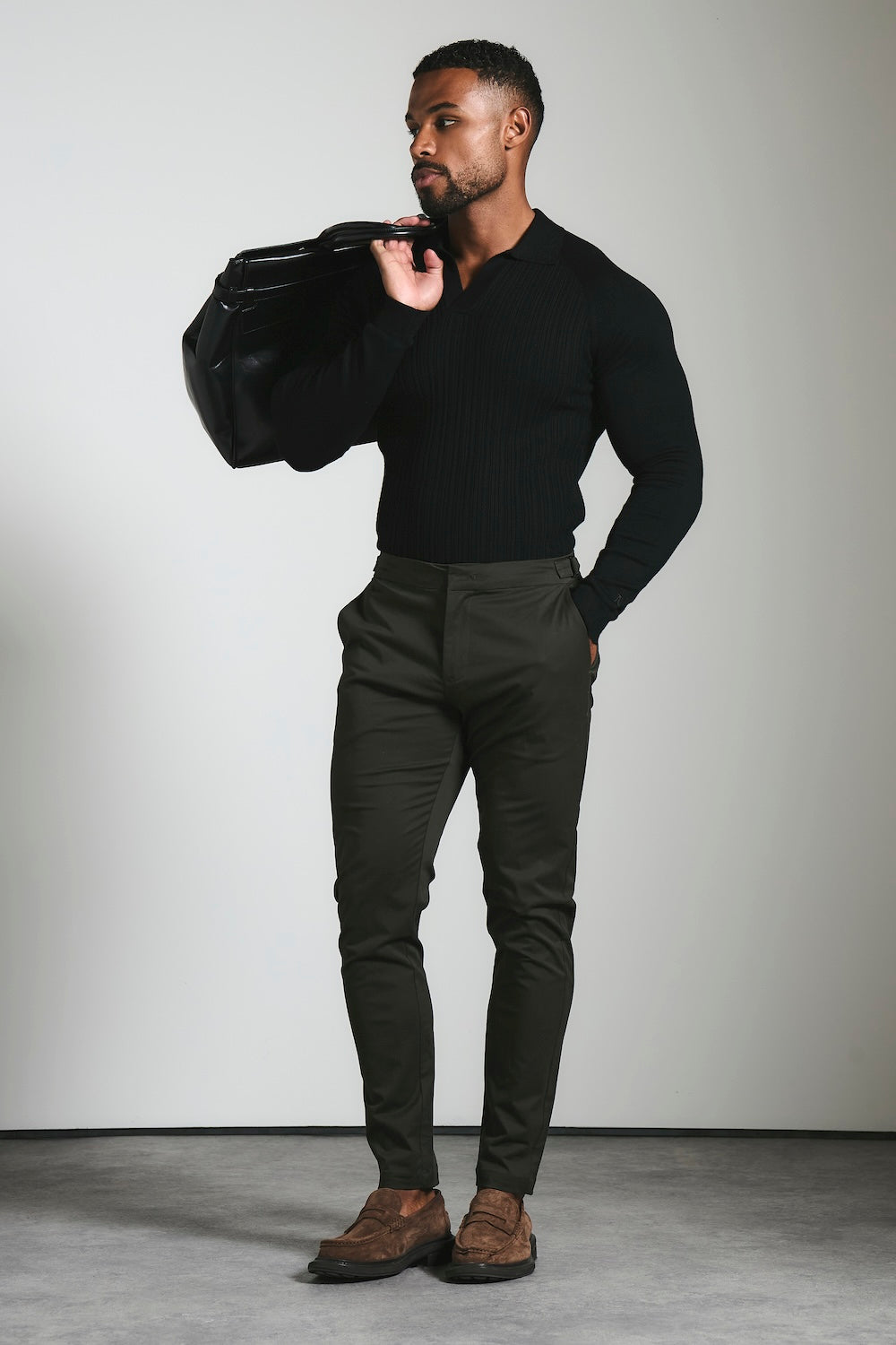 Smart Chino Side Adjuster Trousers in Dark Khaki
