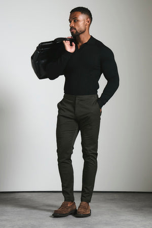 Smart Chino Side Adjuster Trousers in Dark Khaki