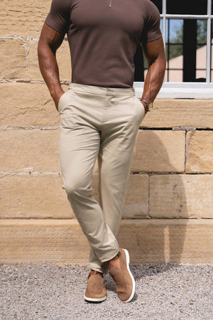 Smart Chino Side Adjuster Trousers in Stone