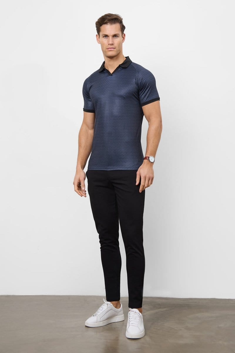 Retro Open Collar Polo Shirt in Square Geo Print - TAILORED ATHLETE - ROW