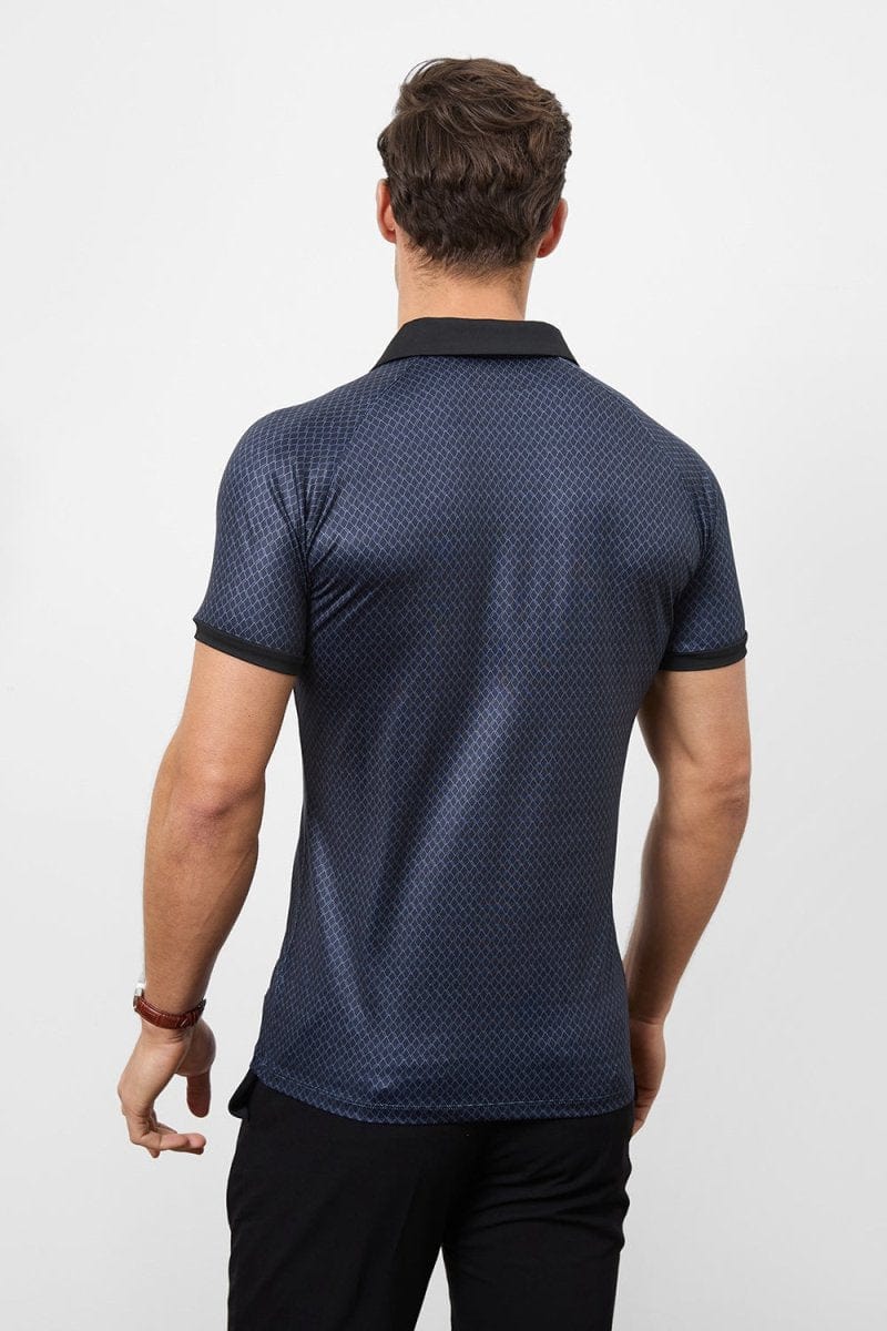 Retro Open Collar Polo Shirt in Square Geo Print - TAILORED ATHLETE - ROW