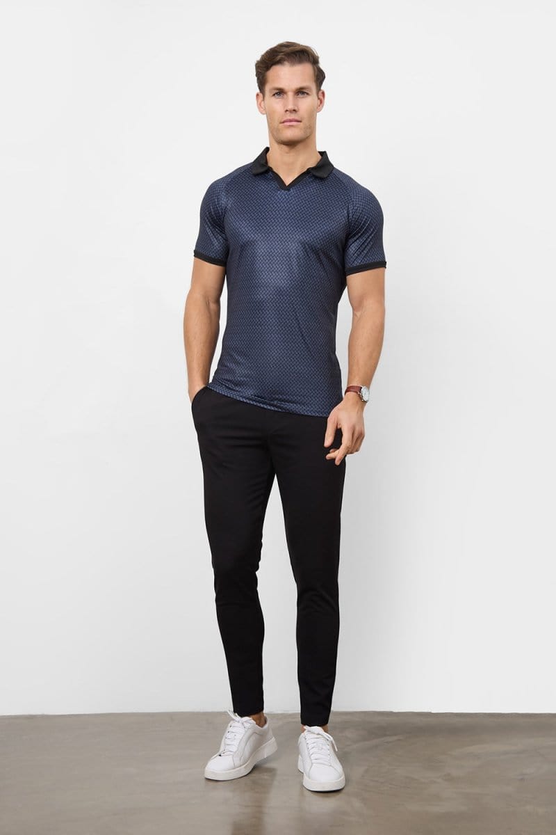 Retro Open Collar Polo Shirt in Square Geo Print - TAILORED ATHLETE - ROW