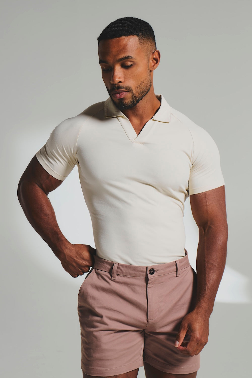Essential Jersey Buttonless Polo Shirt in Alabaster