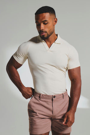 Essential Jersey Buttonless Polo Shirt in Alabaster