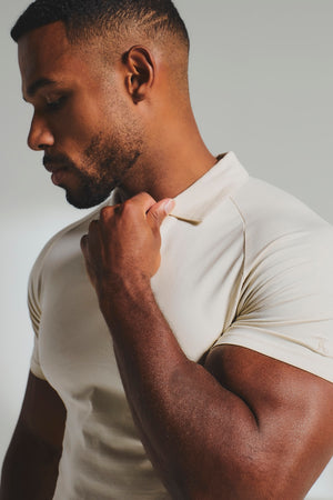 Essential Jersey Buttonless Polo Shirt in Alabaster