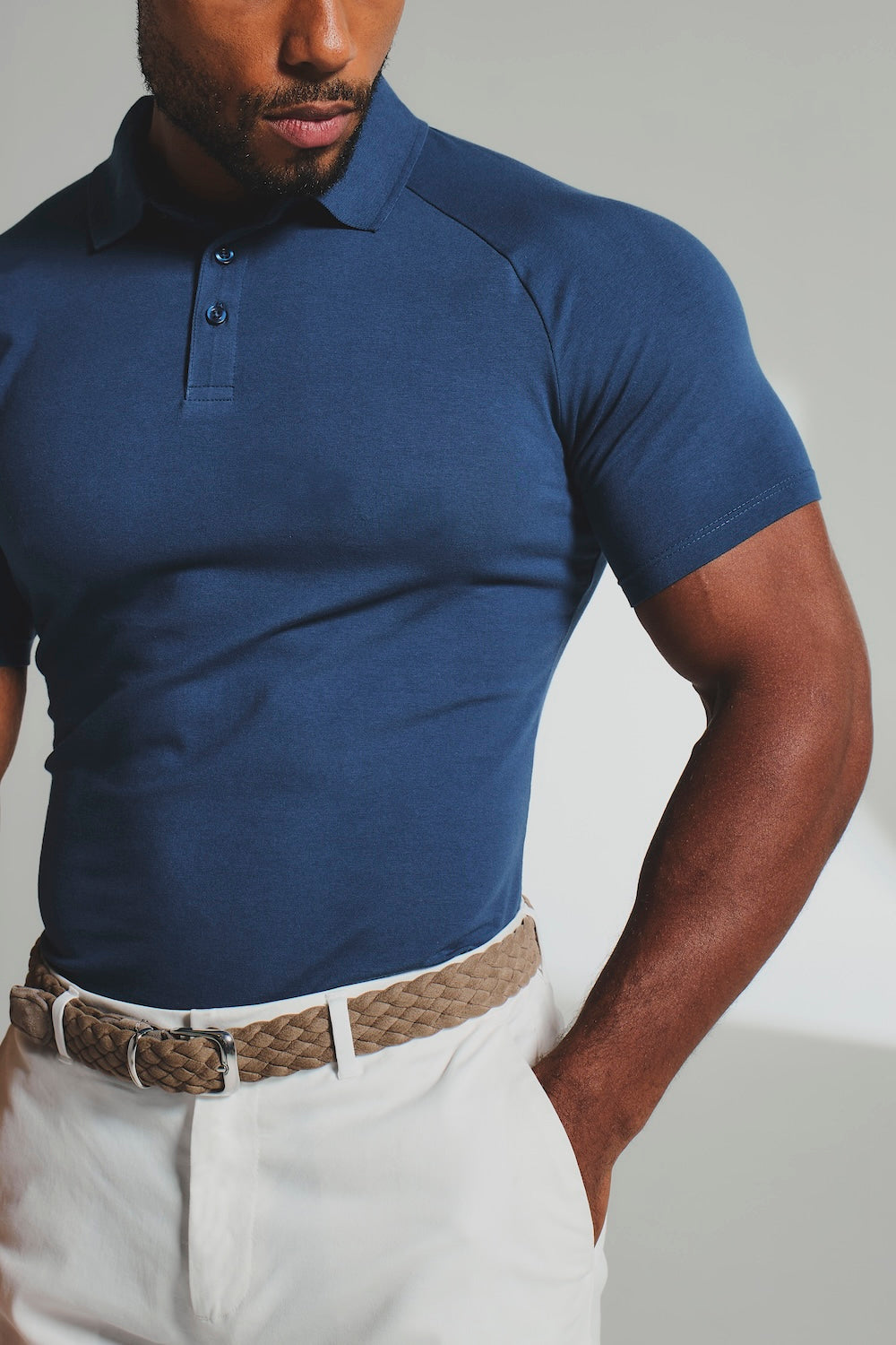 Muscle Fit Polo Shirt in Ink Blue