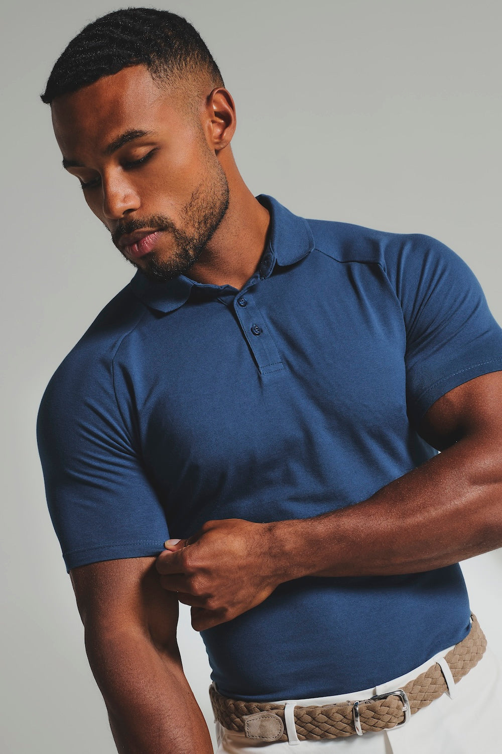 Muscle Fit Polo Shirt in Ink Blue