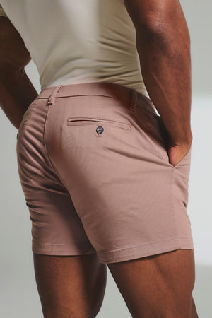 Muscle Fit Stretch Chino Shorts - Shorter Length in Dusky Pink