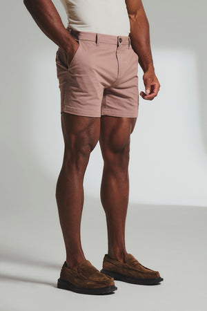 Muscle Fit Stretch Chino Shorts - Shorter Length in Dusky Pink