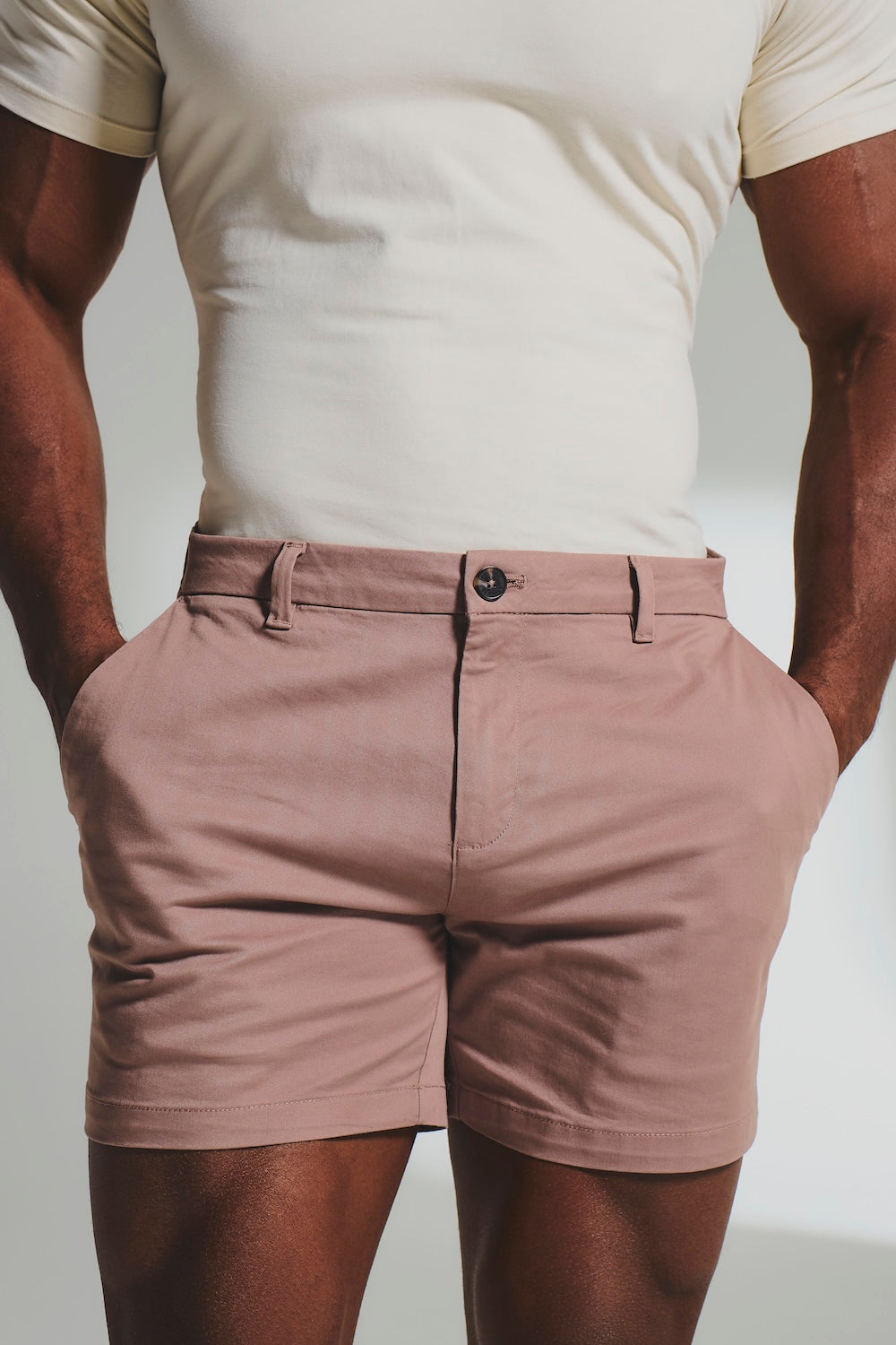 Muscle Fit Stretch Chino Shorts - Shorter Length in Dusky Pink