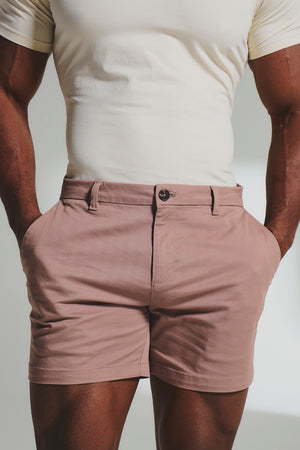 Muscle Fit Stretch Chino Shorts - Shorter Length in Dusky Pink