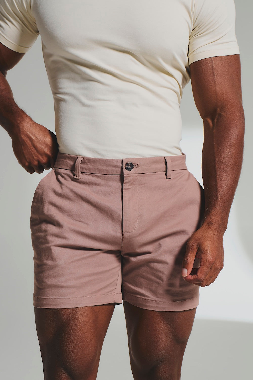 Muscle Fit Stretch Chino Shorts - Shorter Length in Dusky Pink