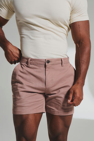 Muscle Fit Stretch Chino Shorts - Shorter Length in Dusky Pink